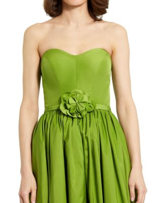 Strapless Faille A-Line Rose Detailed Midi Dress