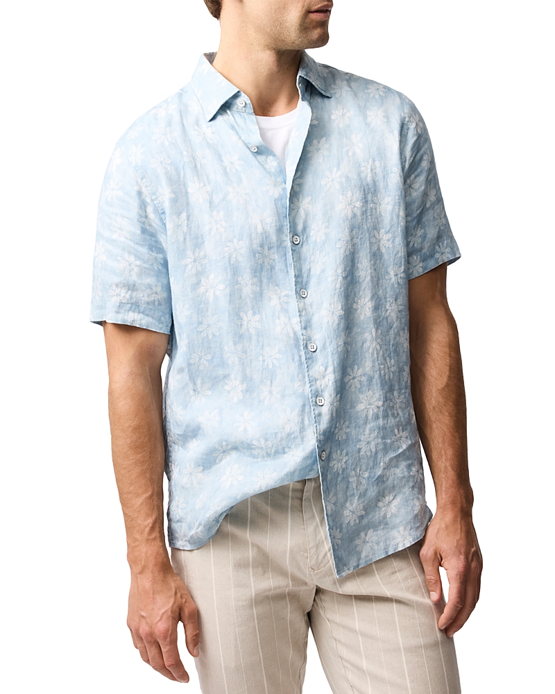 Rodd & Gunn Belleknowes Regular Fit Short Sleeve Linen Shirt In Mist