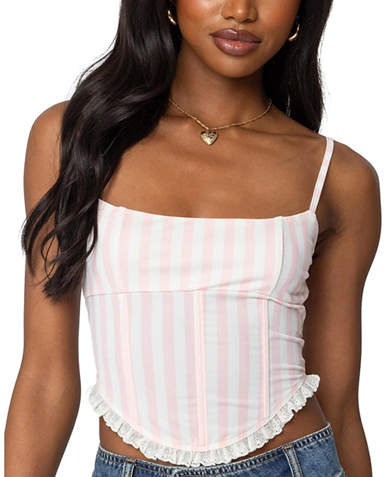 Edikted Marlen Stripe Corset Top In Light Pink