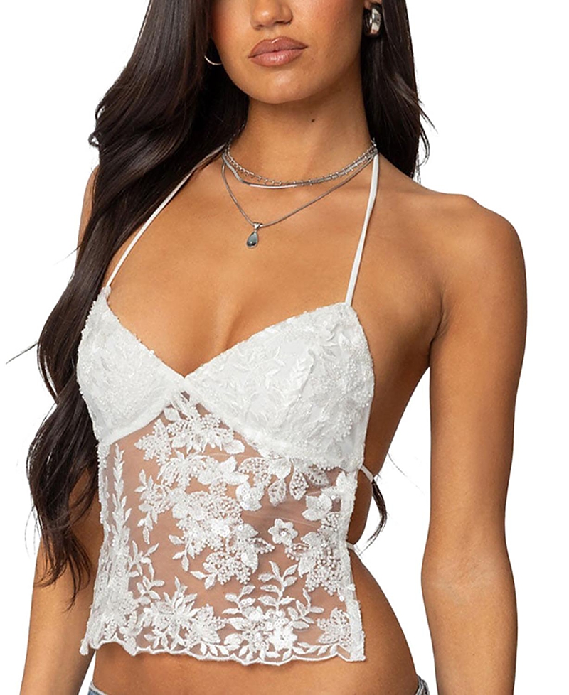 Shop Edikted Nyx Backless Sheer Lace Top In White