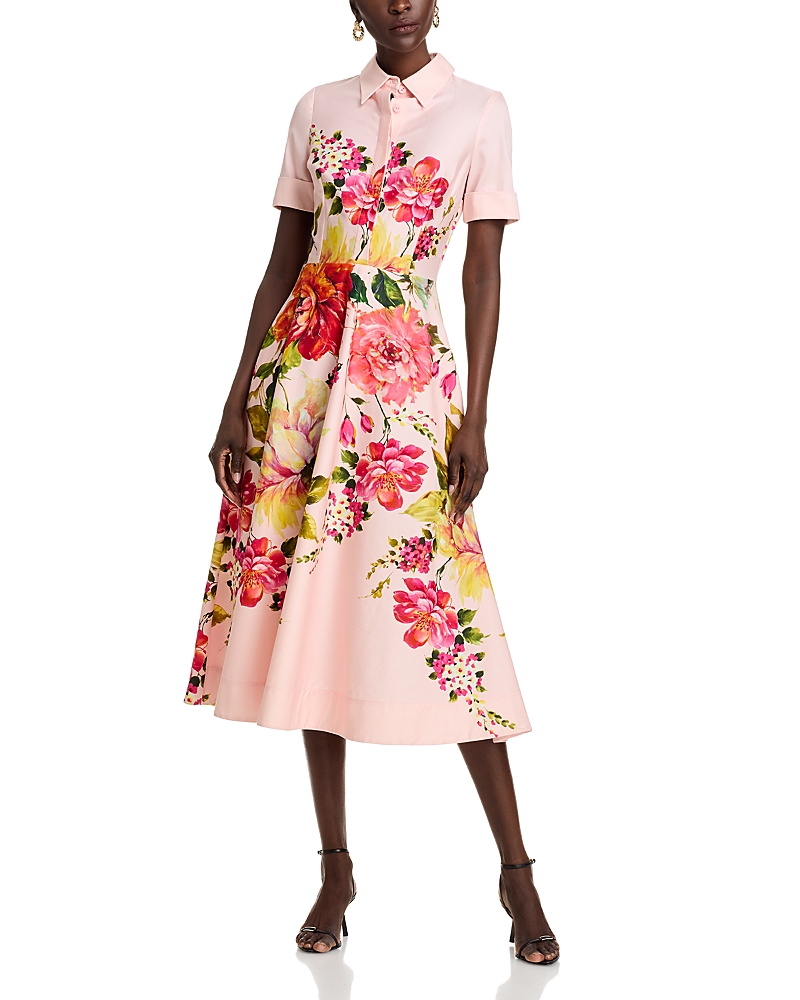 Teri Jon by Rickie Freeman Bold Floral Print Shirt Midi Dress