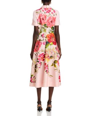Bold Floral Print Shirt Midi Dress