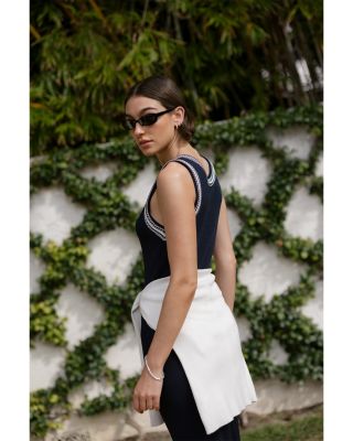 Sage Knitted Trim Dress