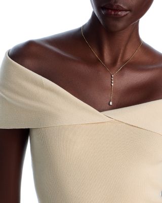 14K Yellow Gold Lab Grown Diamond Round & Pear Cut Lariat Necklace, 16"