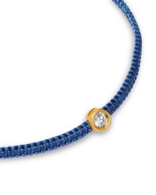 14K Yellow Gold Hilo Lab Grown Diamond Blue String Slider Bracelet 
