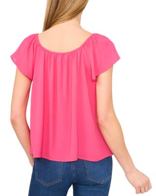 Round Neck Flutter Sleeve Top