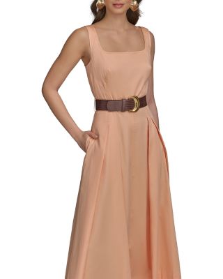 Square Neck Belted A-Line Dress