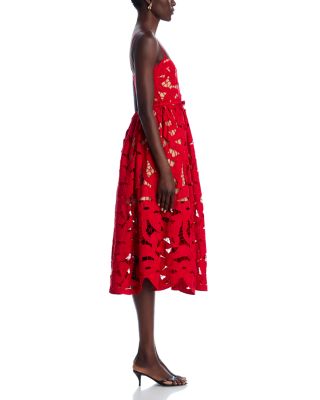 Red Bow Embroidered Midi Dress