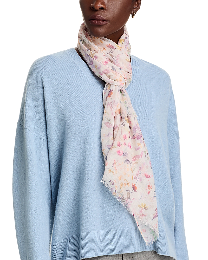 Fraas Botanical Floral Scarf In Pale Peach