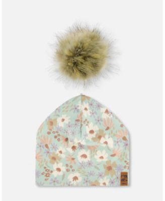  Girls' Printed Jersey Detachable Pompom Hat - Little Kid, Big Kid