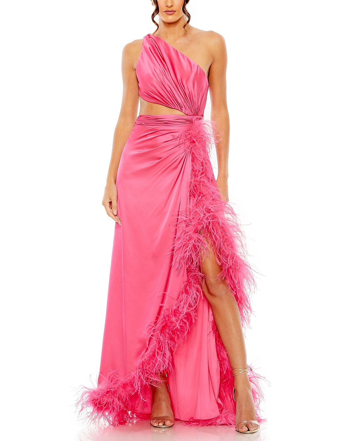 Mac Duggal One Shoulder Key Hold Detail with Feather Lining Dress
