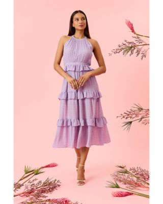 Ruffle Tiered Halter Neck Midi Dress