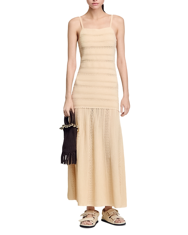 Sandro Lace-panelling Maxi Dress In Vanilla