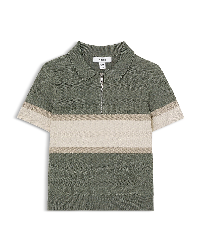 Reiss Boys' Grove Short Sleeved Half Zip Color Blocked Textured Knitted Polo Shirt - Little Kid