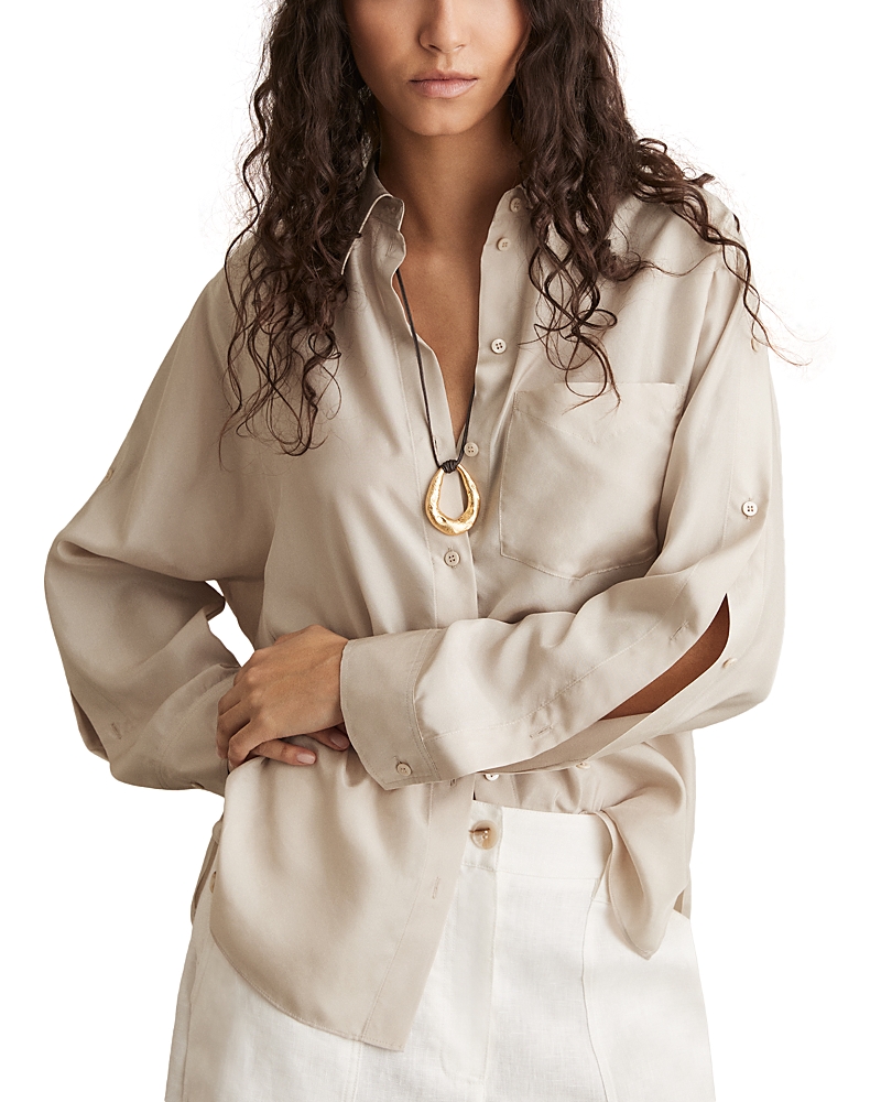 Reiss Reenie Sleeve Placket Silk Shirt In Neutral