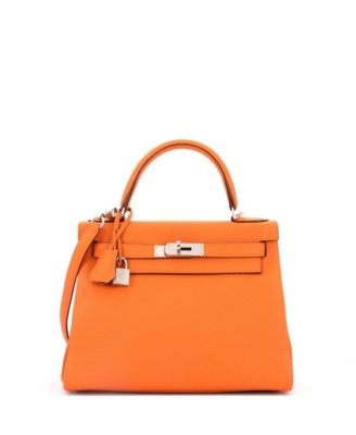 Pre-Owned HERMÈS - Pre-Owned Hermes Kelly 28 Handbag Orange Clemence with Palladium Hardware