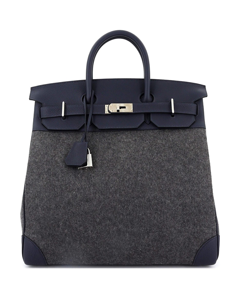 Pre-owned Pre-owned Hermes Hermes Hac 40 Handbag Todoo Wool And Blue Togo With Palladium Hardware In Bleu Nuit