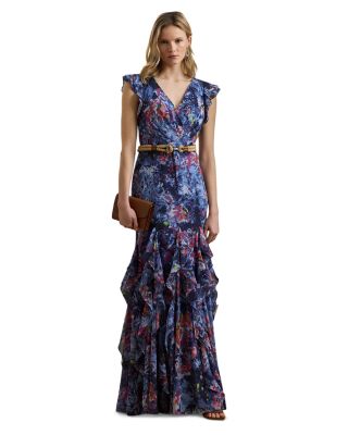 ラルフローレン★Ruffle-Trim llic Chiffon Gown Lauren Ralph Lauren Women's Ruffle-Trim Metallic Chiffon