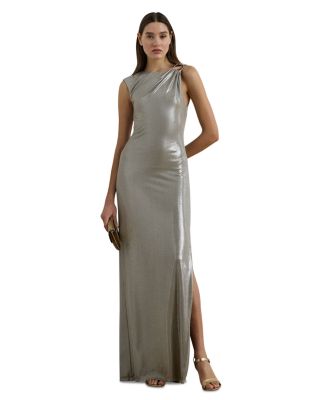 Ralph Lauren - Buckle Trim Metallic Sleeveless Gown