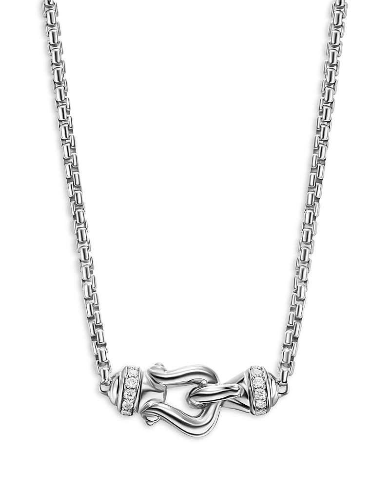 David Yurman Petite Buckle Necklace in Sterling Silver with Diamonds, 16.2mm