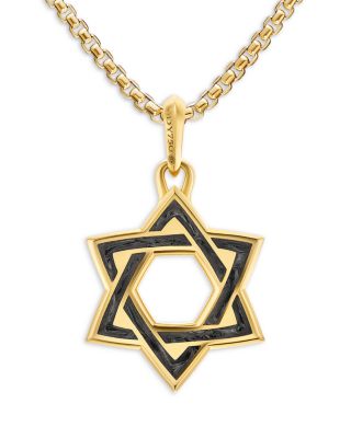 Star of David Amulet in 18K Yellow Gold with Forged Carbon, 25mm
