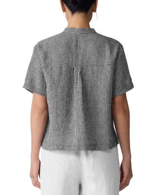 Puckered Linen Mandarin Collar Shirt