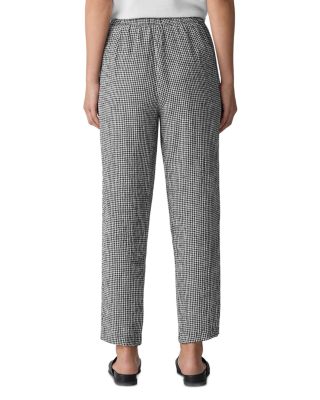 Puckered Linen Tapered Ankle Pants