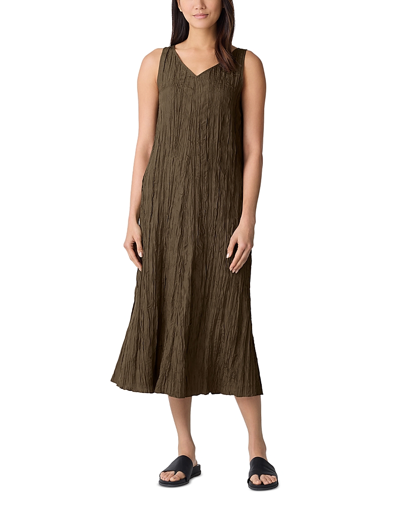 Eileen Fisher Crushed Silk Midi Dress In Branch