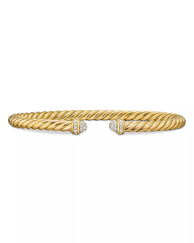 David Yurman Cablespira Flex Bracelet in 18K Yellow Gold with Diamonds, 4mm