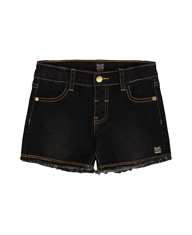 Deux Par Deux Girl's Jean Short With Embroidery Black Jeans In Black Jeans