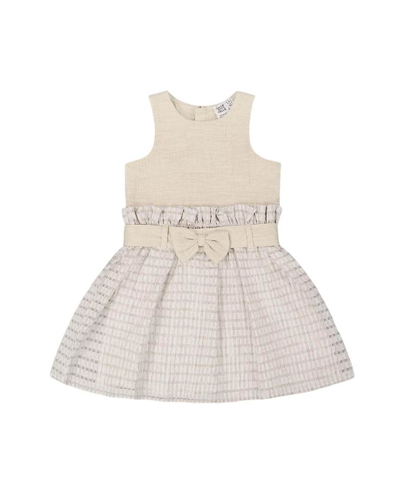Deux Par Deux Girl's Bi-material Belted Dress Beiges In Beige
