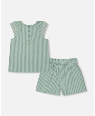 Girls' Chambray Blouse and Short Set Striped - Little Kid