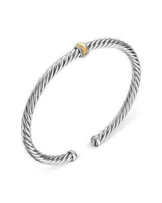 Cable Flex Station Bracelet in Sterling Silver with 14K Yellow Gold, 4mm