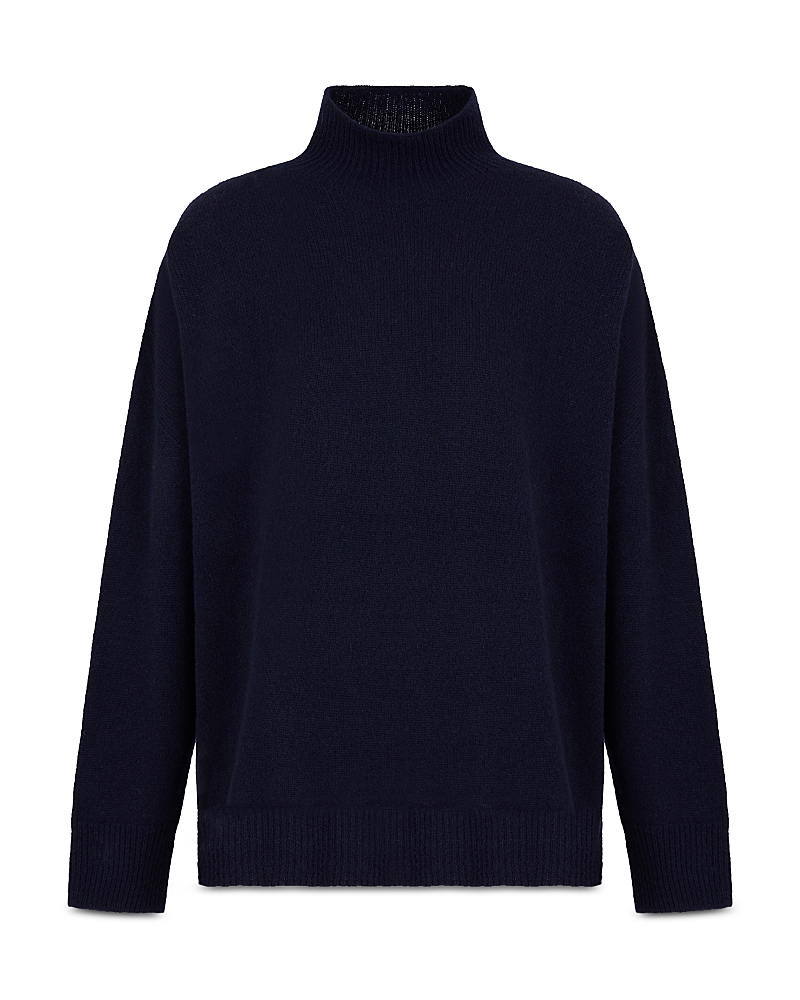 Emporio Armani Icon Virgin Wool Mock-neck Jumper With A Plated Check Motif In Solid Blue