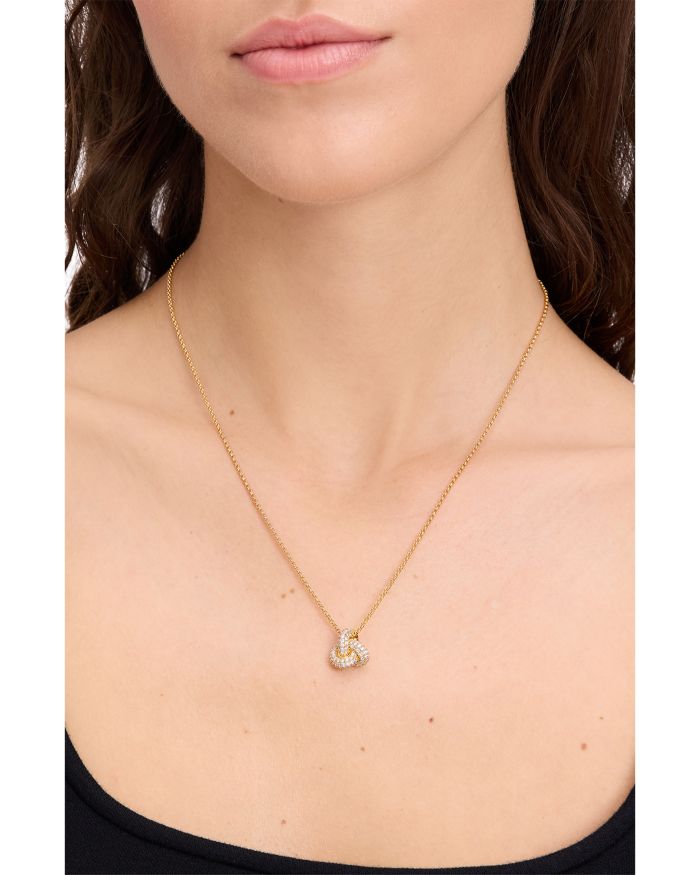 Cubic Zirconia Pavé Love Knot Pendant Necklace, 16-19"