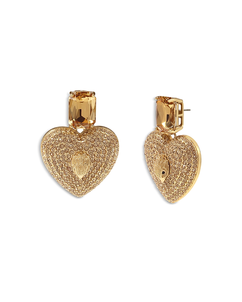 KURT GEIGER SIGNATURE EAGLE PAVE HEART DROP EARRINGS