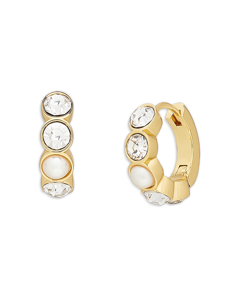 KURT GEIGER VINTAGE STONE & IMITATION PEARL HUGGIE HOOP EARRINGS