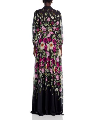 Chiffon Floral Print Shirt Waist Maxi Dress