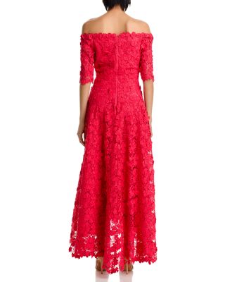 3D Flower Lace Off Shoulder High Low Gown