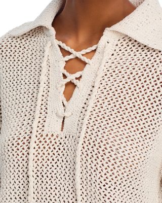 Sequin Open Stitch Lace Up Sweater - Exclusive