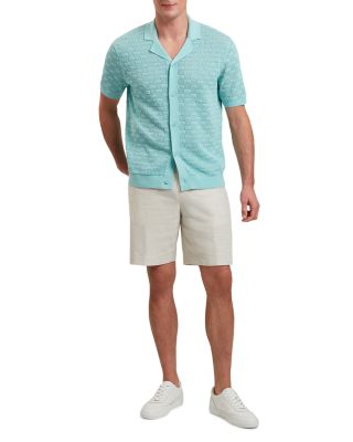 Ridges Short Sleeve Textured Silk and Cotton Regular Fit Button Down Shirt
