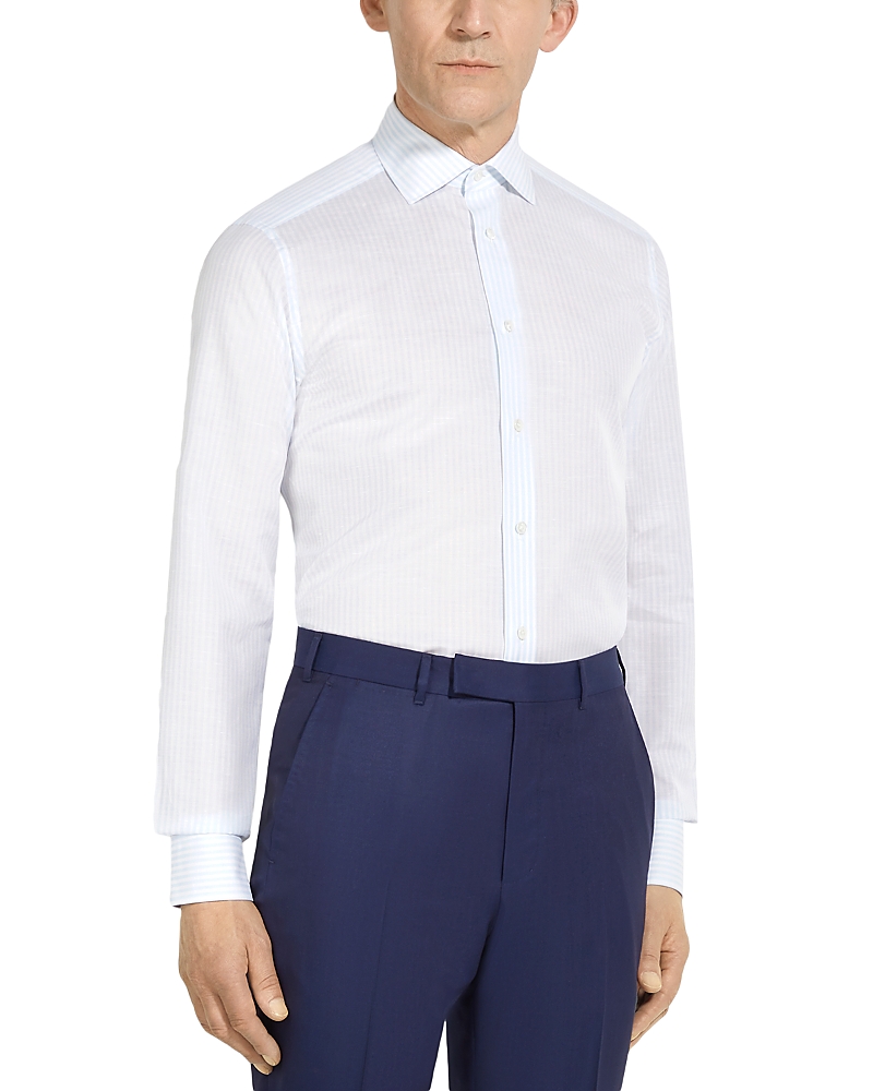 Zegna Centoventimila Structured Button Front Shirt In Light Blue/ White