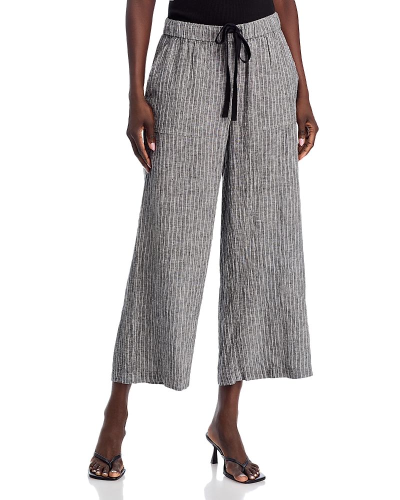 Eileen Fisher Washed Organic Linen Delave Wide Trouser Pant In Gray