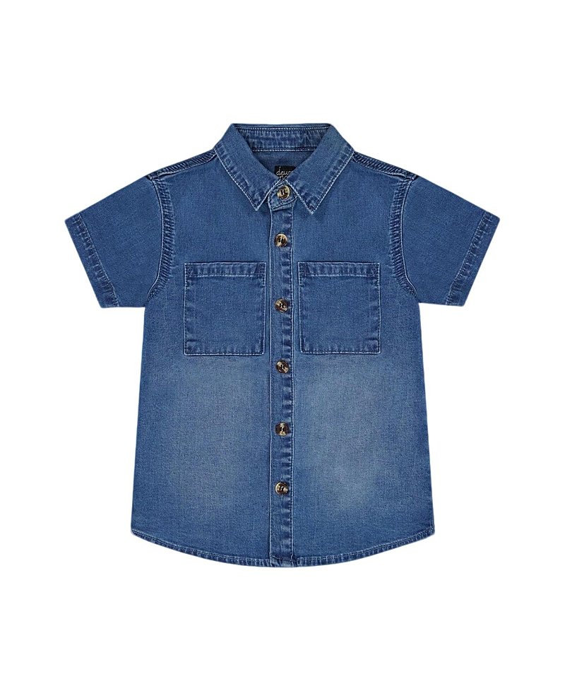 Deux Par Deux Boy's Short Sleeve Button Down Shirt Dark Denim Blue In Dark Denim Blue