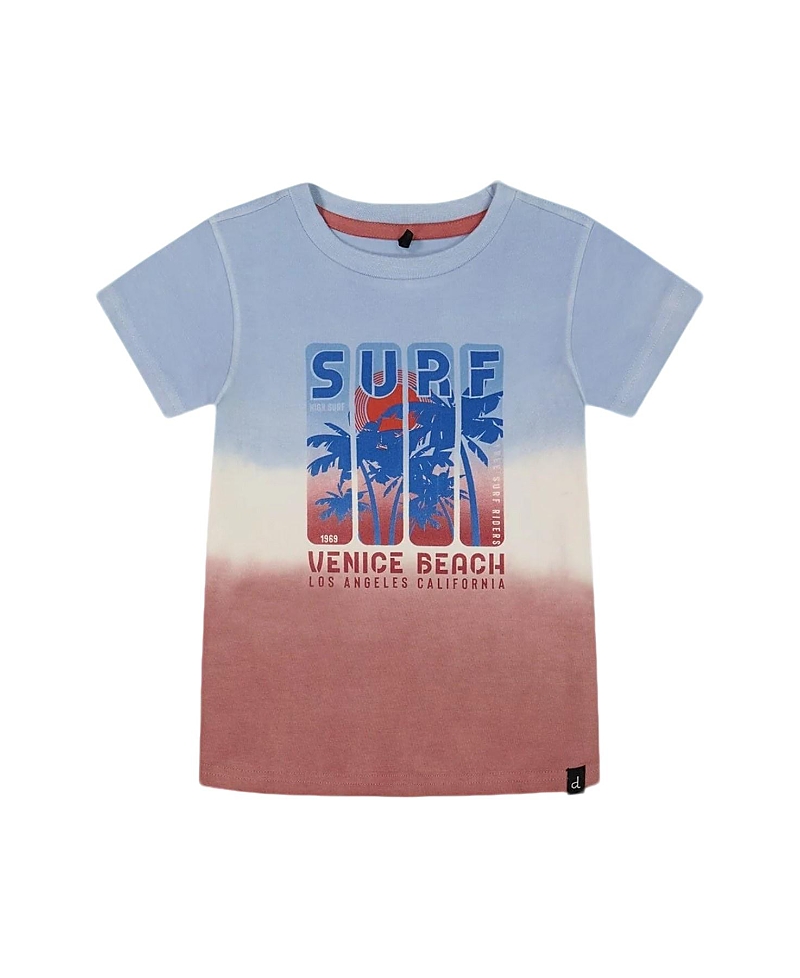 Deux Par Deux Boy's Short Sleeve Organic Cotton Graphic Tee Gradient Pale Blue And Dark Old Rose