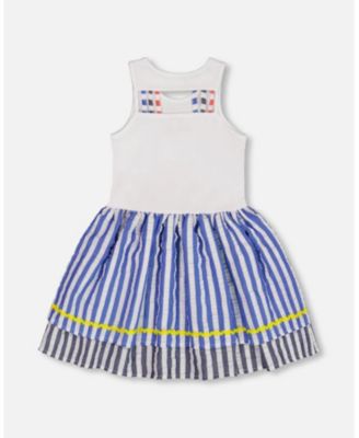  Girls' Bi-Material Cotton and Seersucker Dress - Little Kid