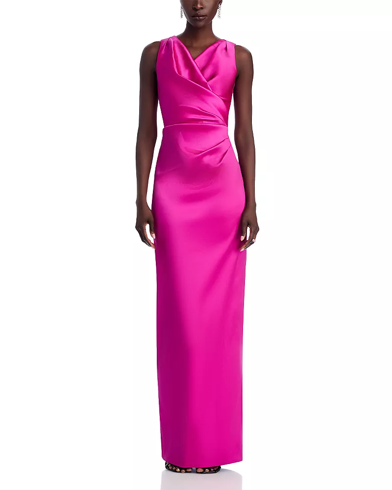 Teri Jon by Rickie Freeman Mikado Criss Cross Bodice Ruched Tank Gown