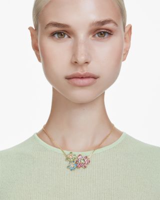 Idyllia Mixed Crystal Flower Trio Pendant Necklace, 16.5"-19.25"