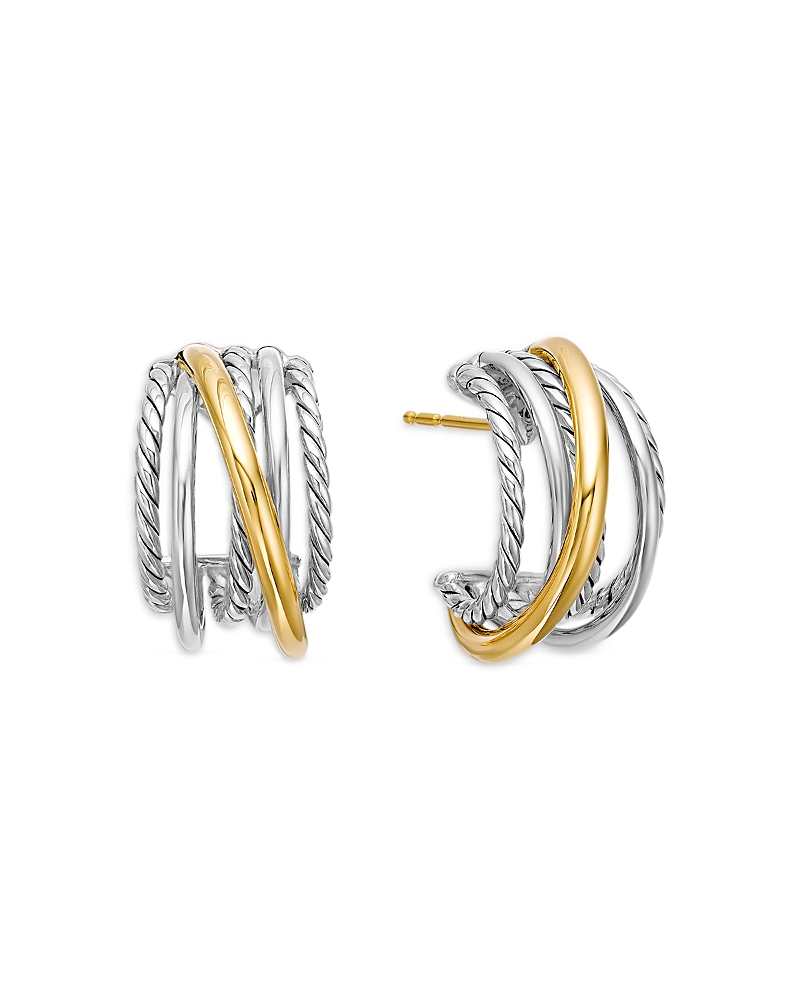 David Yurman Crossover Shrimp Earrings in Sterling Silver with 18K Yellow Gold, 19.5mm