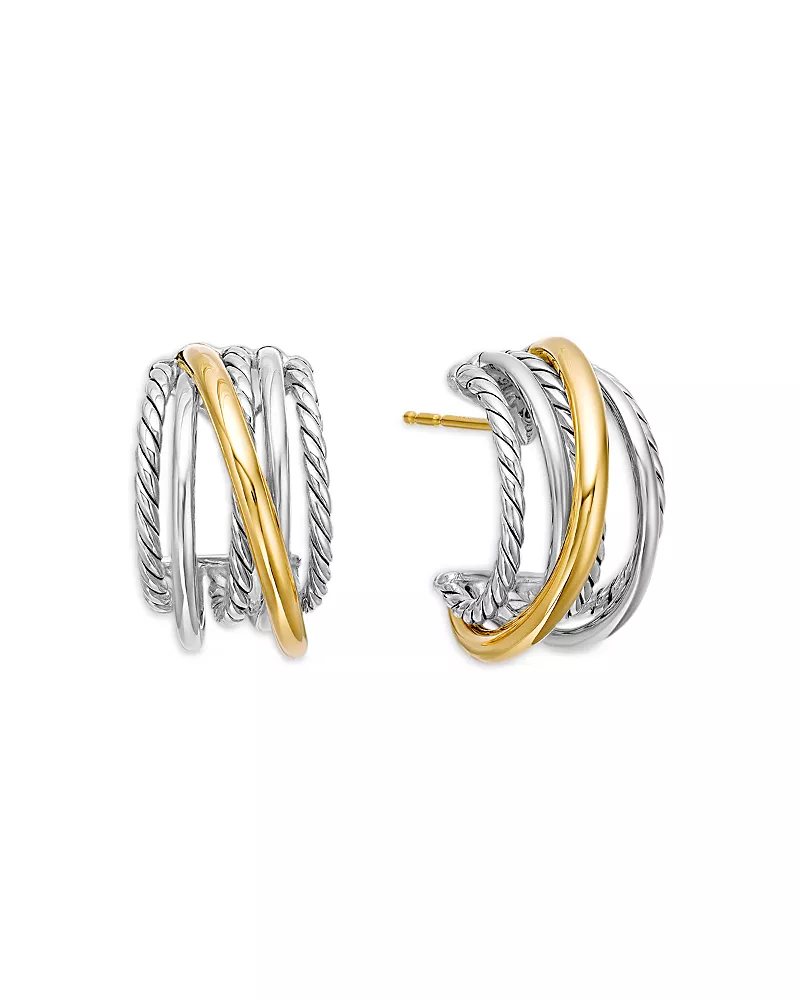 David Yurman Crossover Shrimp Earrings in Sterling Silver with 18K Yellow Gold, 19.5mm